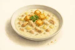 Bowl of New England clam chowder