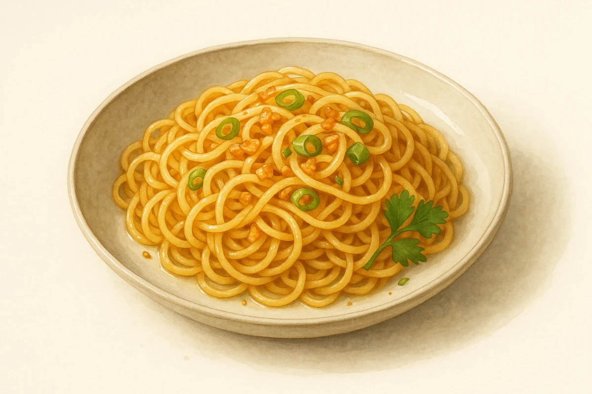 Creole mock shrimp garlic noodle