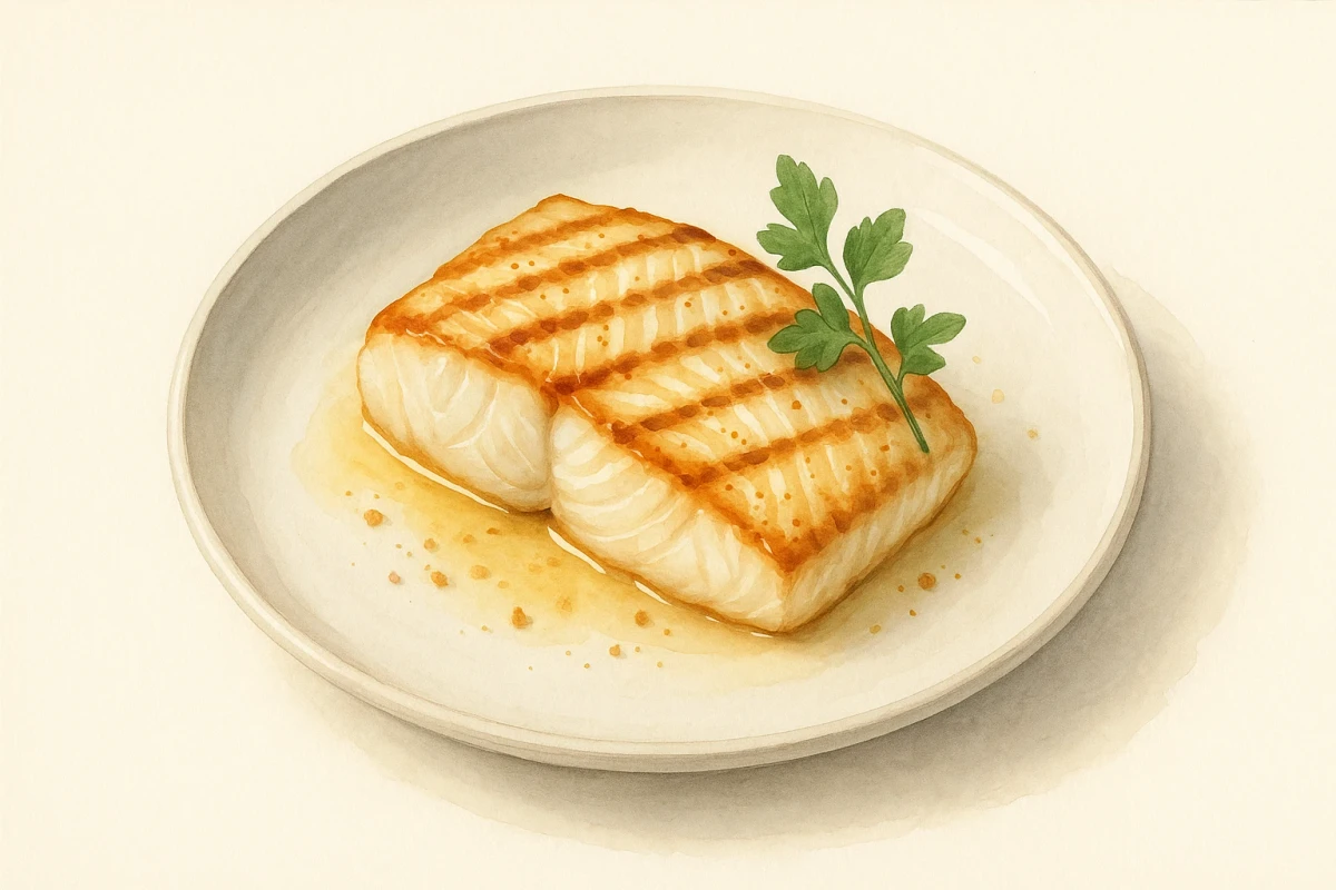 Pan-seared halibut, ak