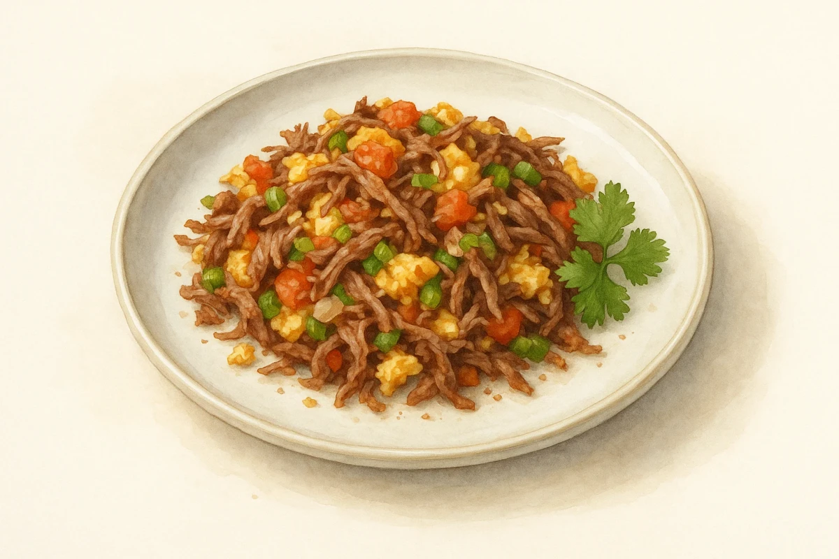 Beef machaca eggs