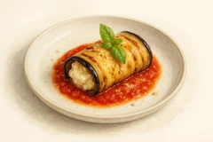 Eggplant rollatini on a bed of pasta